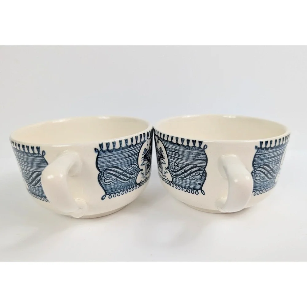 Royal China Currier & Ives Set Of 2‎ Old Homestead Horse Blue White Cups Vintage